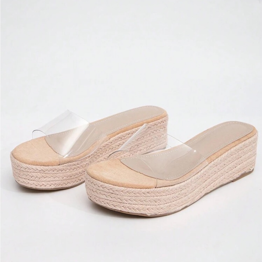 SHEIN Tan Platform Sandals with Clear Upper and Slip-On Style